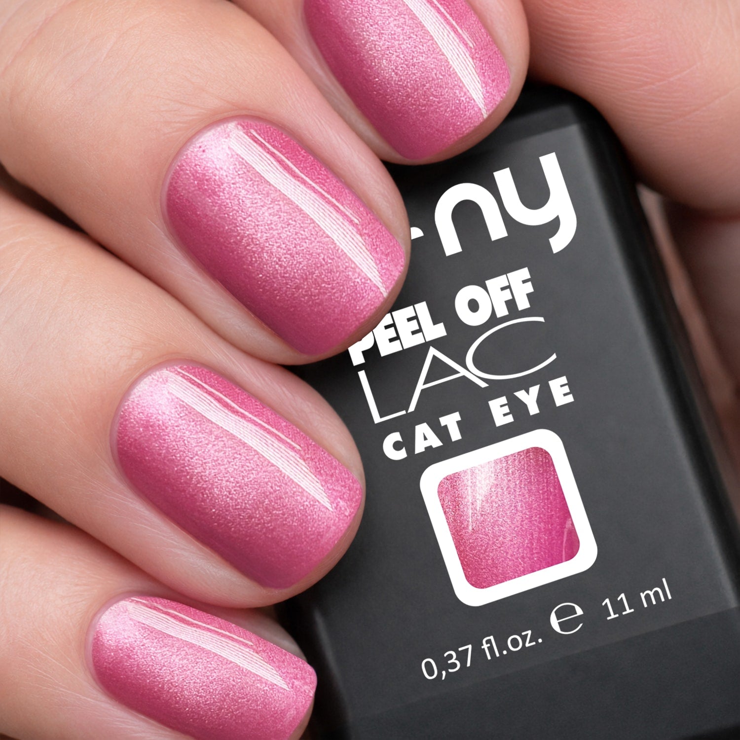 Manicure con smalto peel-off NY Cat Eye Baby Pink, effetto magnetico rosa baby con riflessi metallizzati